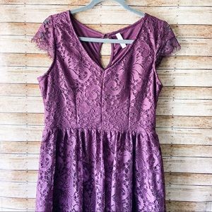 Purple Cap Sleeve Lace Aline Skater Dress Large
